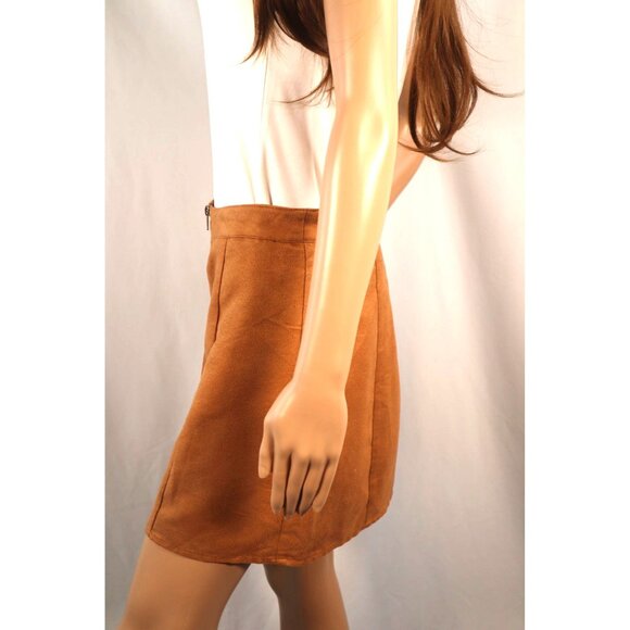 Forever 21 Women's suede A-Line Mini Skirt with Front Zipper Size Large Brown - Picture 4 of 11